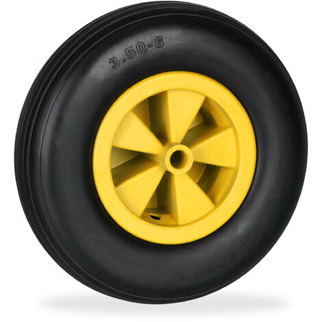 Relaxdays Wheelbarrow Tyre, Rubber, Spare Wheels, Puncture-proof, 3.50-6", Max. Load 100 kg, 17 mm Axis, Black/Yellow