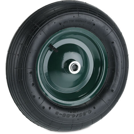Relaxdays Wheelbarrow Tyre, Spare Cart Wheel, Pneumatic, 4.00-8", Max. Load Capacity 120 kg, Axle, Garden, Black/Green