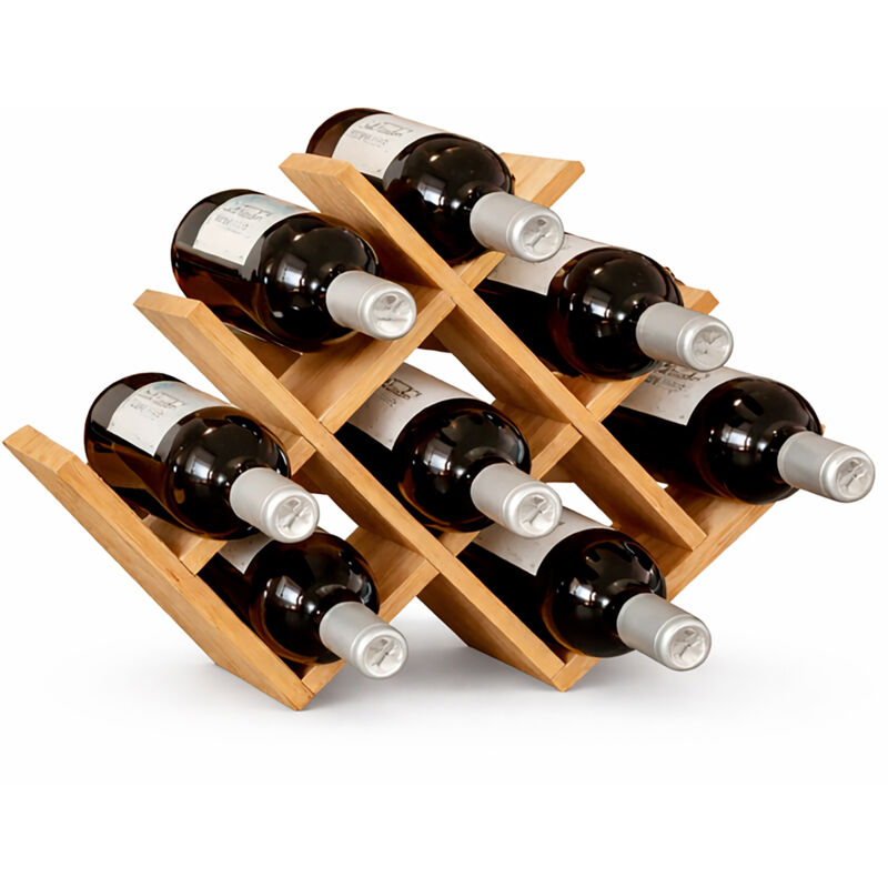 Relaxdays wine rack, 8 bottles, bamboo, HxWxD: 29 x 42.5 x 10 cm, holder for red & white wine, bottle rack, natural