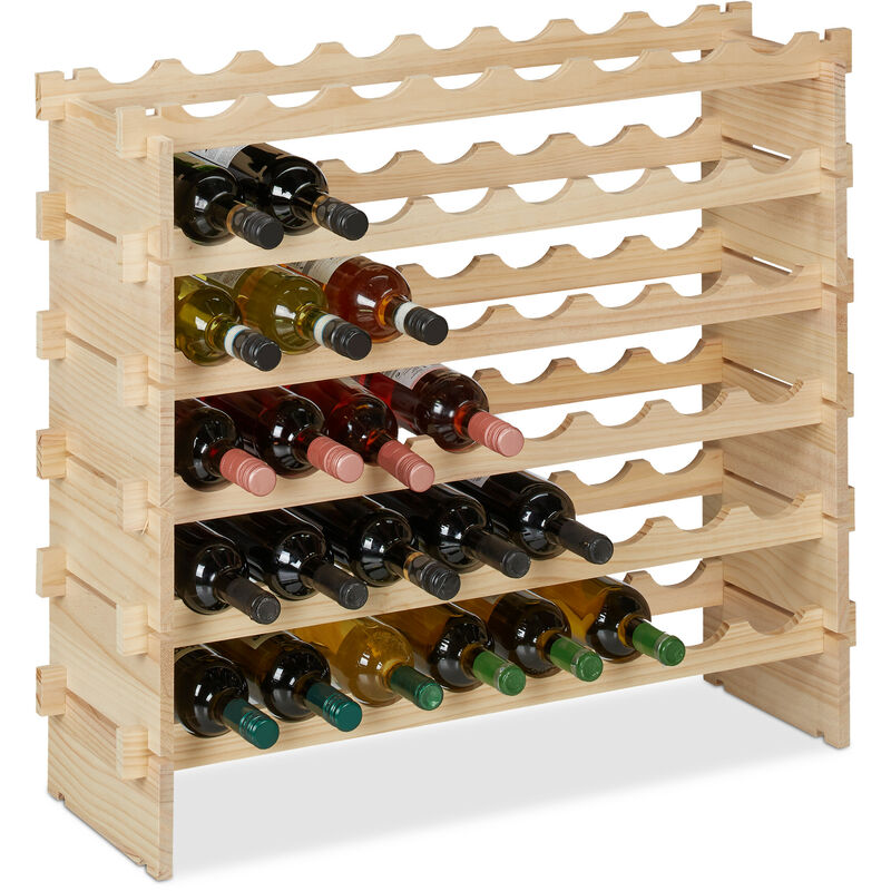 Relaxdays - Wine Rack, for 48 Bottles, Stackable Shelf for Beverages, Bar, hwd: 73 x 82 x 25 cm, Expandable, Wood, Natural