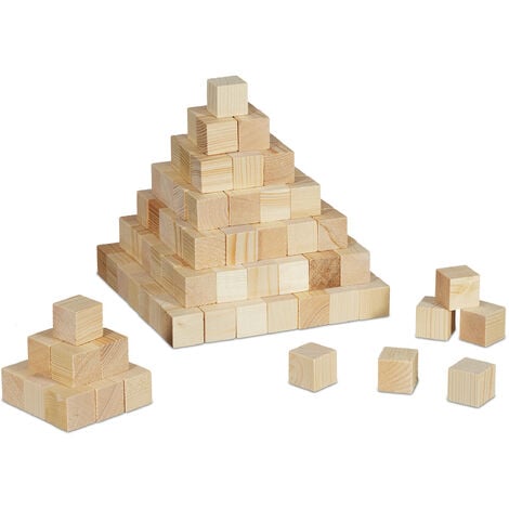 Relaxdays Wooden Cubes Set of 160, for Arts and Crafts, Wooden Blocks 20mm, DIY Decoration, Untreated Pine Wood, Natural