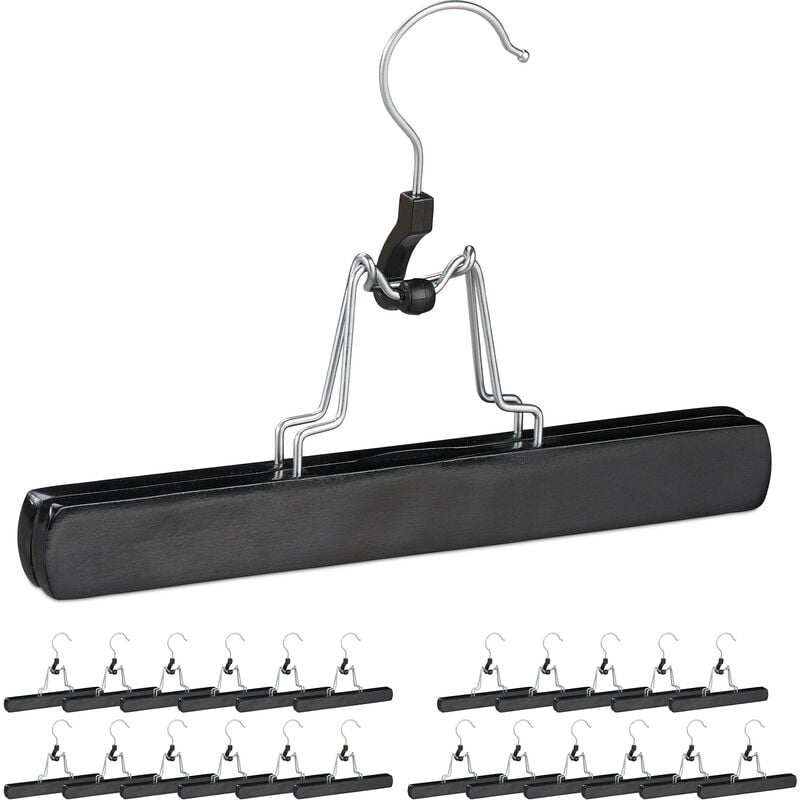 Wooden Trouser Clamp Hangers, 24 Pieces, 360° Swivel Hooks, Felt Protectors, hwd 17 x 25 x 2.3 cm, Black - Relaxdays