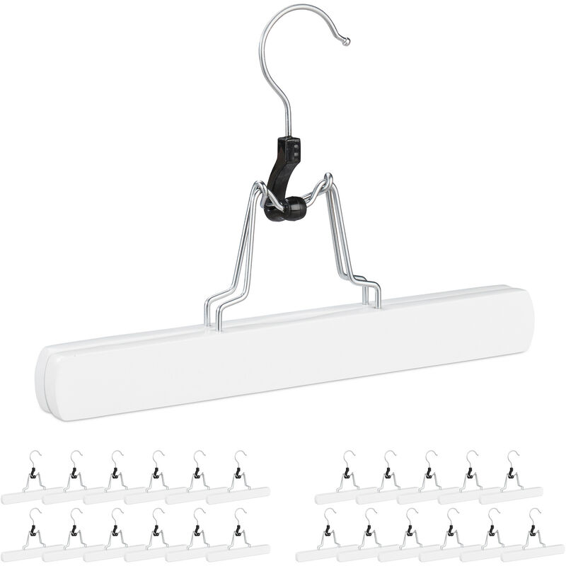 Set of 24 Relaxdays Wooden Trouser Hanger, 360° Swivel Hooks, Felt Protectors, HWD: 17x25x2.3 cm, Pants Holders, White