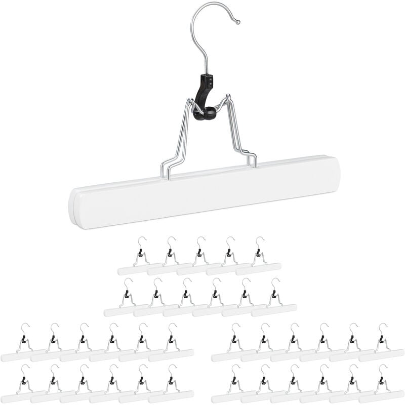 Set of 36 Relaxdays Wooden Trouser Hanger, 360° Swivel Hooks, Felt Protectors, HWD: 17x25x2.3 cm, Pants Holders, White