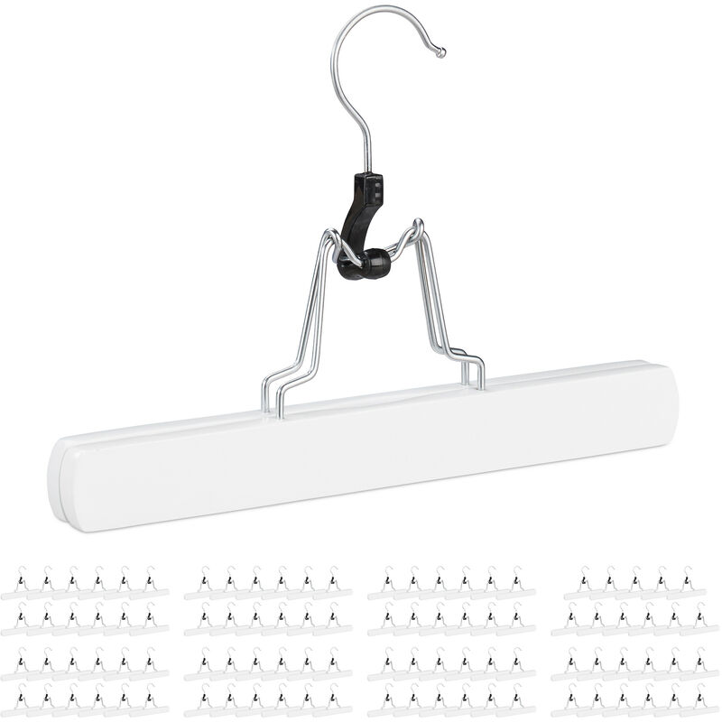 Set of 96 Relaxdays Wooden Trouser Hanger, 360° Swivel Hooks, Felt Protectors, HWD: 17x25x2.3 cm, Pants Holders, White