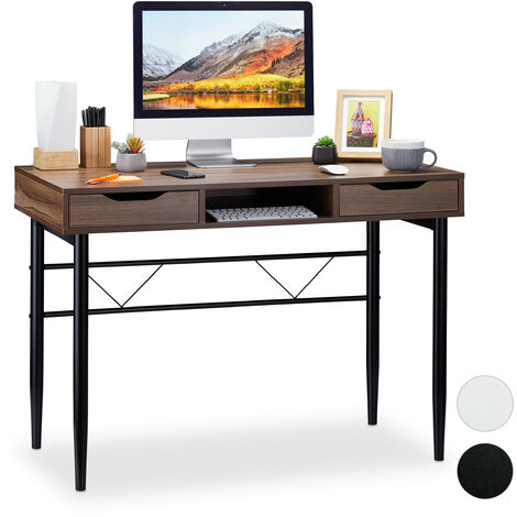 main image of "Relaxdays Writing Desk with Drawers & Compartment, Modern, Metal Frame, Office Desk HWD 77x110x55 cm, Brown-Black"