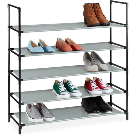 main image of "Relaxdays XL plug-in shoe rack, 5 tiers, space for 20 pairs of shoes, shoe storage, 30x87.5x90.5cm, grey shoe organiser"