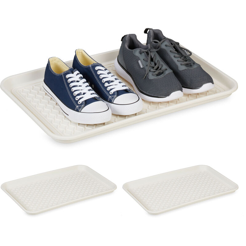 Xl Shoe Tray, Set of 3, Hallway Storage for Muddy or Wet Boots, Wellies & Trainers, 60 x 40 cm, Plastic, White - Relaxdays