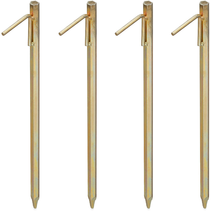 Relaxdays Xxl Bodenanker 4er Set, Erdanker Für Harte Böden, 50cm, Camping, Zum Einschlagen, Stahl Galvanisiert, Gold