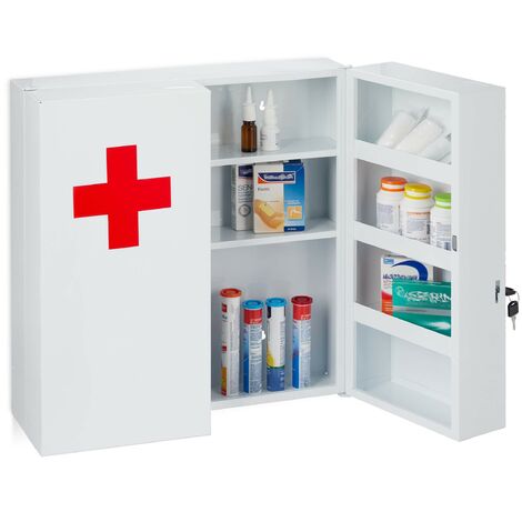 Wall Mounted Medicine Cabinet Lockable Medical Storage Box First Aid  Cupboard