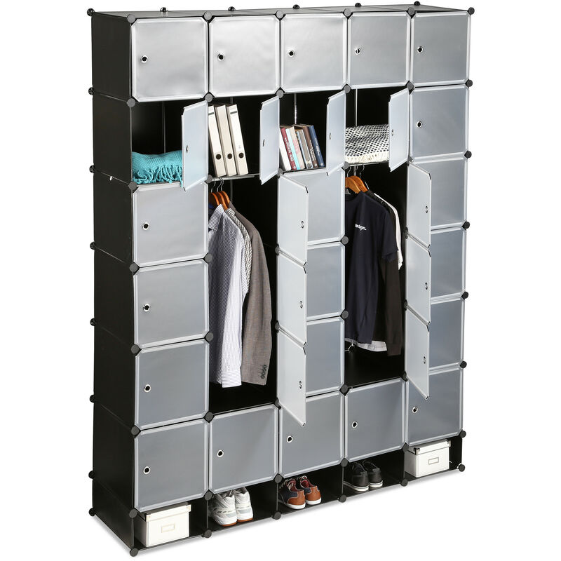 Xxl Modular Wardrobe, 25 Compartments, Clothes Rails, Bedroom Dresser h x w 234 x 180 cm, Black - Relaxdays