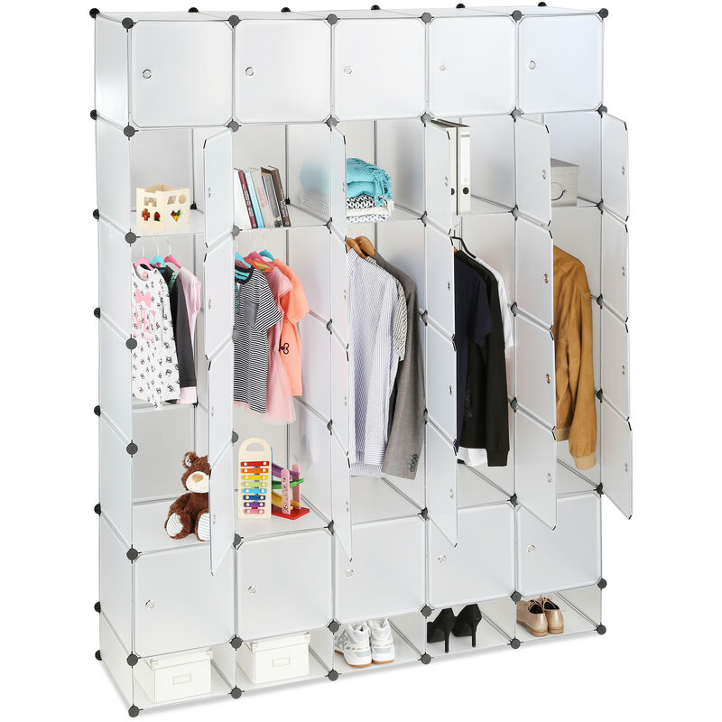 Xxl Modular Wardrobe, 25 Compartments, Clothes Rails, Bedroom Dresser h x w 234 x 180 cm, Transparent - Relaxdays