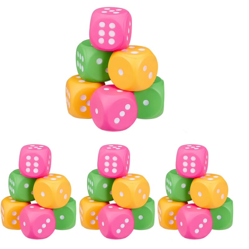 Xxl Pack of 24 Fabric Dices, pu & Foam Dice, Set with Six Soft Dices, Soft, Colorful - Relaxdays