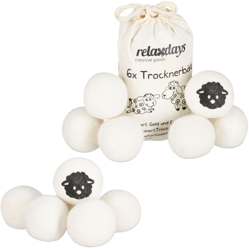 Relaxdays XXL Wool Dryer Balls, Set of 12, New Zealand Balls, Eco-Friendly, Ø 7 cm, White