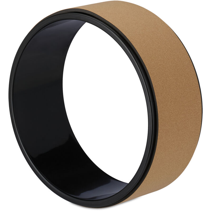 Yoga Wheel, Ø 32 Cm, Plastic, Cork, Anti-slip, Back Stretches, Pilates Accessories, Flexibility, Black/brown - Relaxdays