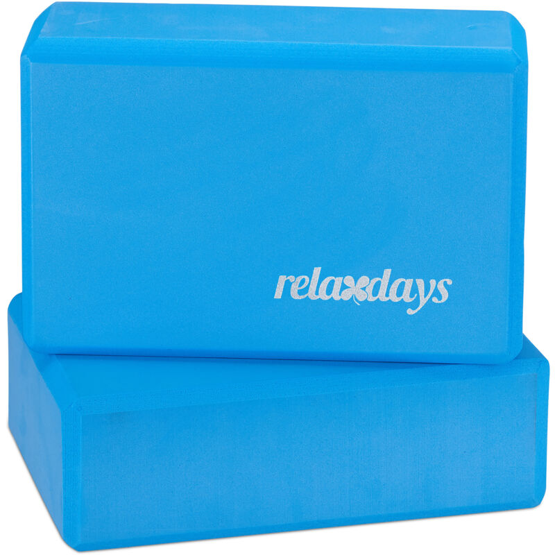 Relaxdays 10 X Yogablock, Yoga-klötze Für Yoga-übungen, Hartschaum, Rutschfest, Yoga-würfel, Hxbxt, 8 X 23 X 15 Cm, Blau