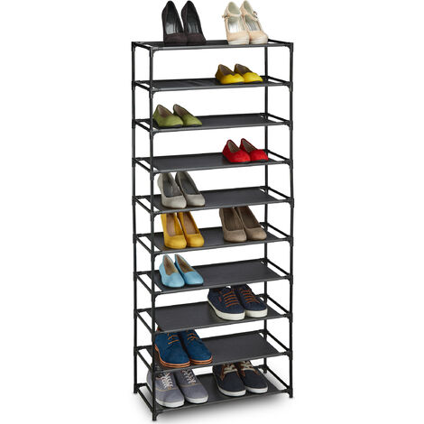 Relaxdays zapatero de tela modular, 10 niveles, 30 pares, alto 150 x 62 x 28 cm, negro