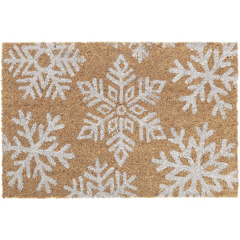 Relaxdays - Snowflakes Snow Flakes Christmas Winter Doormat Coir Rubber, 40 X 60 Cm, Outdoor, Non-slip, Brown/white