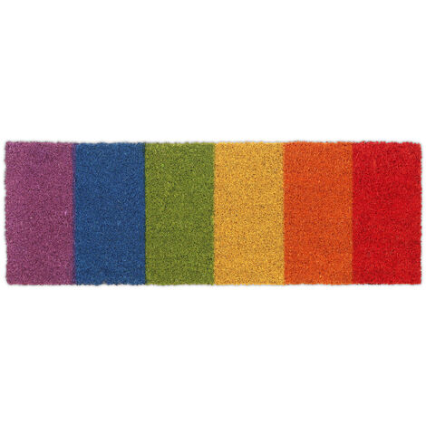 Relaxdays Zerbino in Fibra di Cocco, Tappetino Ingresso, Design Arcobaleno, Indoor & Outdoor, 75 x 25cm, Multicolore
