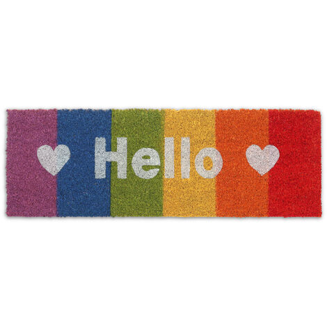 Relaxdays Zerbino in Fibra di Cocco, Tappetino Ingresso, Scritta HELLO, Arcobaleno, In & Outdoor, 75x25cm, Multicolore