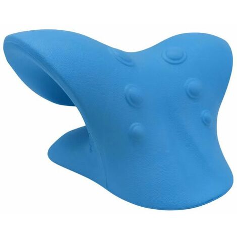 Relaxeur de cou et d'épaule, dispositif de traction cervicale pour le soulagement de la douleur de l'ATM et l'alignement de la colonne cervicale, oreiller chiropratique, étireur de cou (bleu)