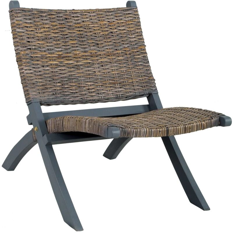 Relaxing Chair Grey Natural Kubu Rattan and Solid Mahogany Wood vidaXL