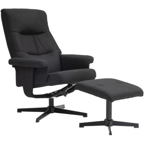 Relaxsessel avec pouf, fauteuil TV rembourré inclinable, fonction bascule et rotation, en velours aspect, pour salon, chambre, noir