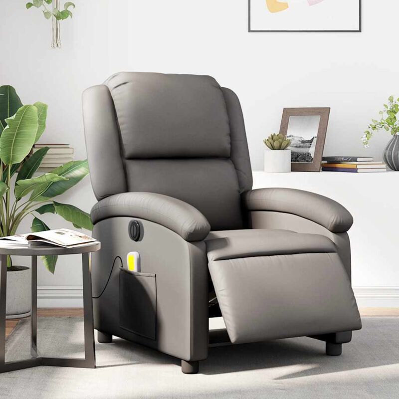 Massagesessel Elektrisch Grau Echtleder Vidaxl