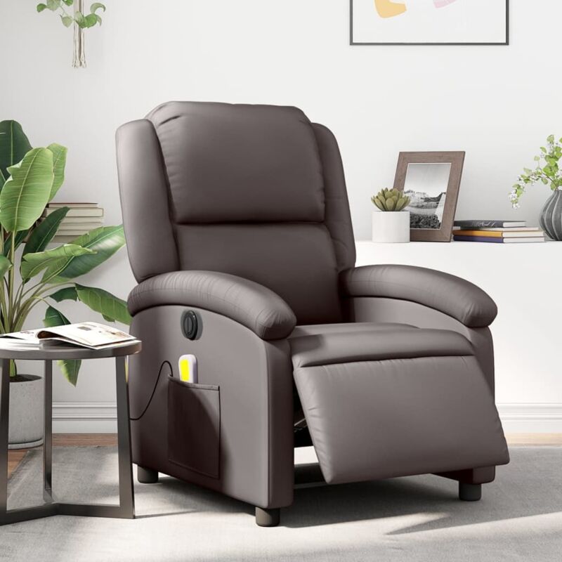 Massagesessel Elektrisch Dunkelbraun Echtleder Vidaxl