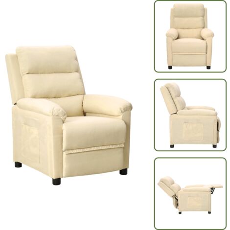 Relaxsessel Creme Stoff - Komfortsessel - Relaxsessel - Beistelltisch - Wohnzimmersessel - Lounge Chair