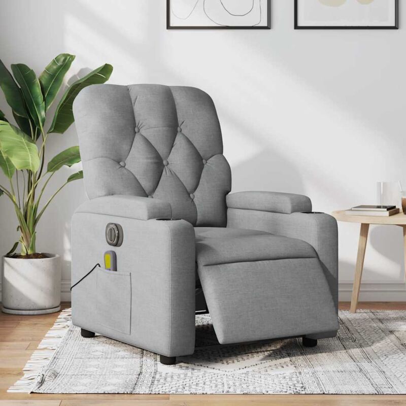 Massagesessel Elektrisch Hellgrau Stoff - Vidaxl