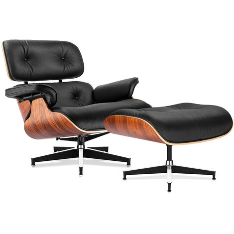 Relaxsessel Echt Leder Top Grain Leather Liegesessel Luxus Eams Lounge Chair Stuhl mit Fußstütze Mid-Century Klassischer Sessel