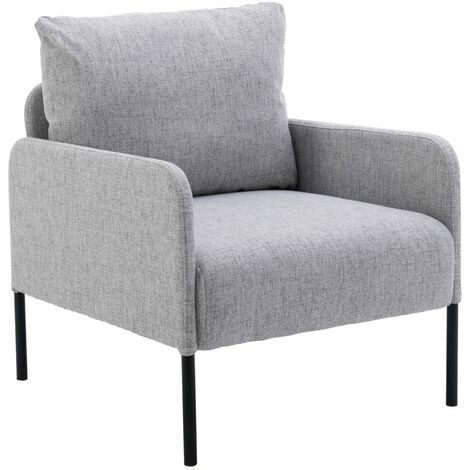 Relaxsessel für Wohnzimmer aus Leinen mit Kissen Metallbeinen Grau Wahson