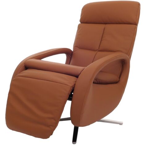 Relaxsessel HHG-399, Design Fernsehsessel TV-Sessel Liegesessel, Liegefunktion drehbar, Voll-Leder -braun