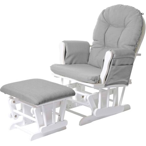 Relaxsessel HHG-721, Schaukelstuhl Sessel Schwingstuhl mit Hocker Stoff/Textil, hellgrau, Gestell weiß