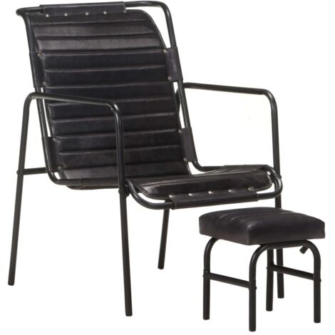 Relaxsessel mit Fußhocker Schwarz Echtleder vidaXL