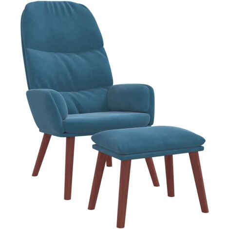 Relaxsessel mit Hocker Blau Samt vidaXL