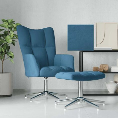 Relaxsessel mit Hocker Blau Samt vidaXL
