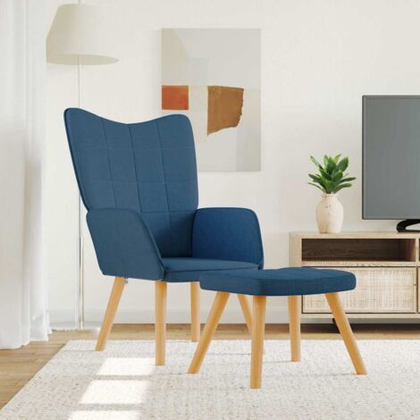 Relaxsessel mit Hocker Blau Stoff vidaXL