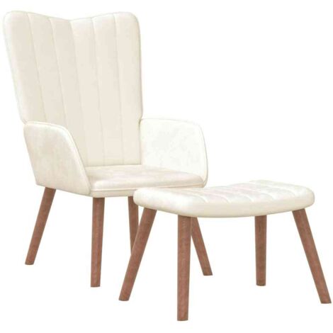 Relaxsessel mit Hocker Cremeweiß Samt vidaXL
