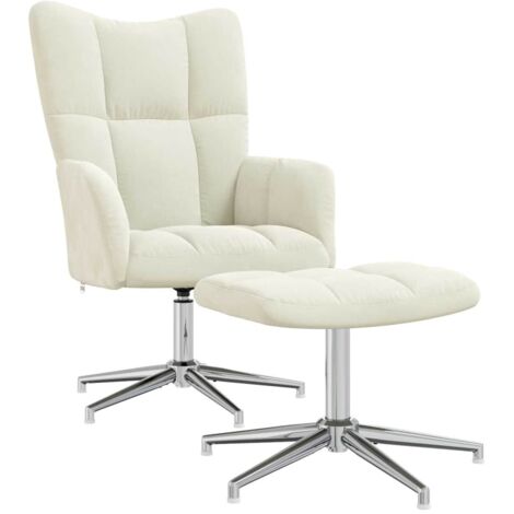 Relaxsessel mit Hocker Cremeweiß Samt vidaXL
