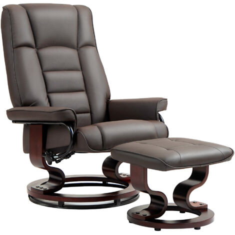 Relaxsessel mit Hocker, drehbar & neigbar, Kunstlederbezug, bis 150 kg, gestell, Braun