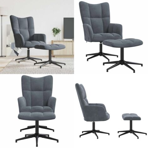 Relaxsessel mit Hocker Dunkelgrau Samt - Samtsofa - Wohnzimmersofa - Lounge Chair - Drehstuhl - Sessel Grau - Home & Living