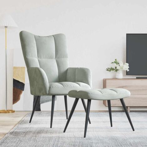 Relaxsessel mit Hocker Hellgrau Samt vidaXL