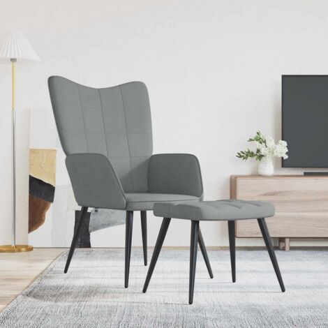 Relaxsessel mit Hocker Hellgrau Stoff vidaXL