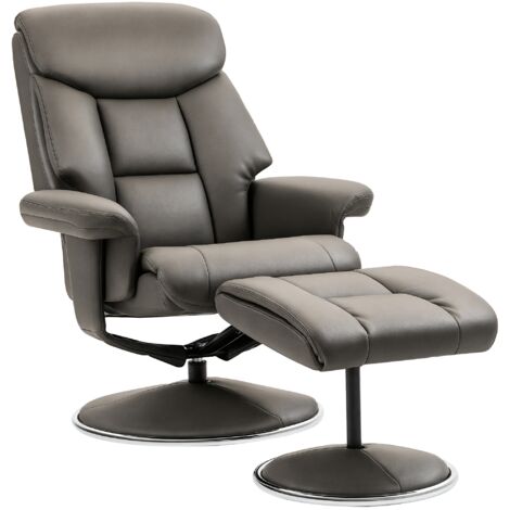 Relaxsessel mit Hocker, Rückenlehne verstellbar, Kunstleder, bis 150 kg, Grau