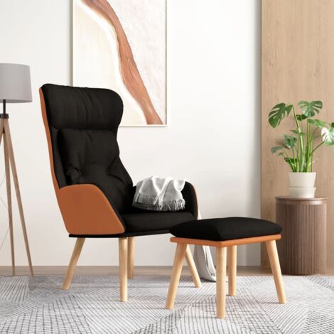 Relaxsessel mit Hocker Schwarz Kunstleder & Stoff vidaXL
