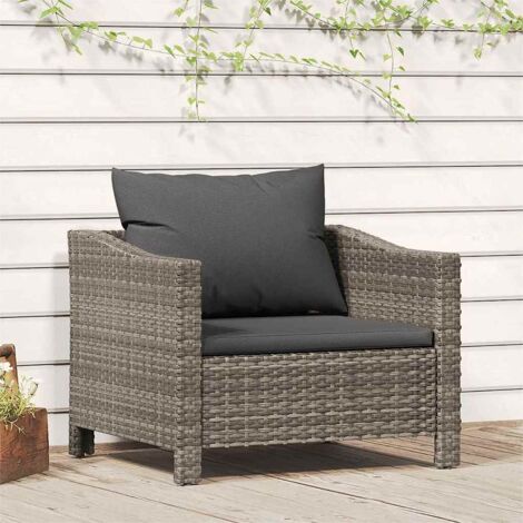 Relaxsessel mit Kissen,Gartenmöbel,Gartensessel Grau Poly Rattan -44898