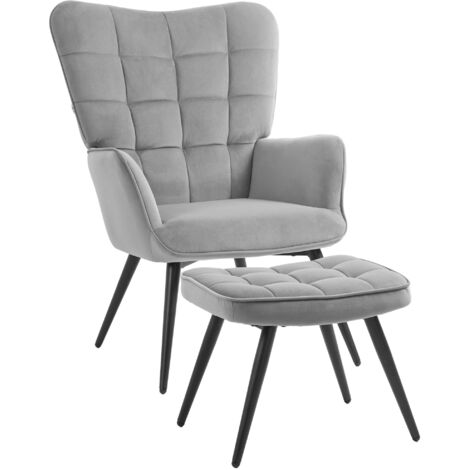 Relaxsessel mit Ottomane Sessel mit Fußhocker, 2-teiliges Set, Grau