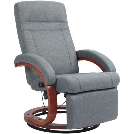 Relaxsessel TV-Sessel avec fonction inclinable, accoudoirs en bois, fauteuil pivotant dossier réglable, repose-pieds intégré, tissu gris